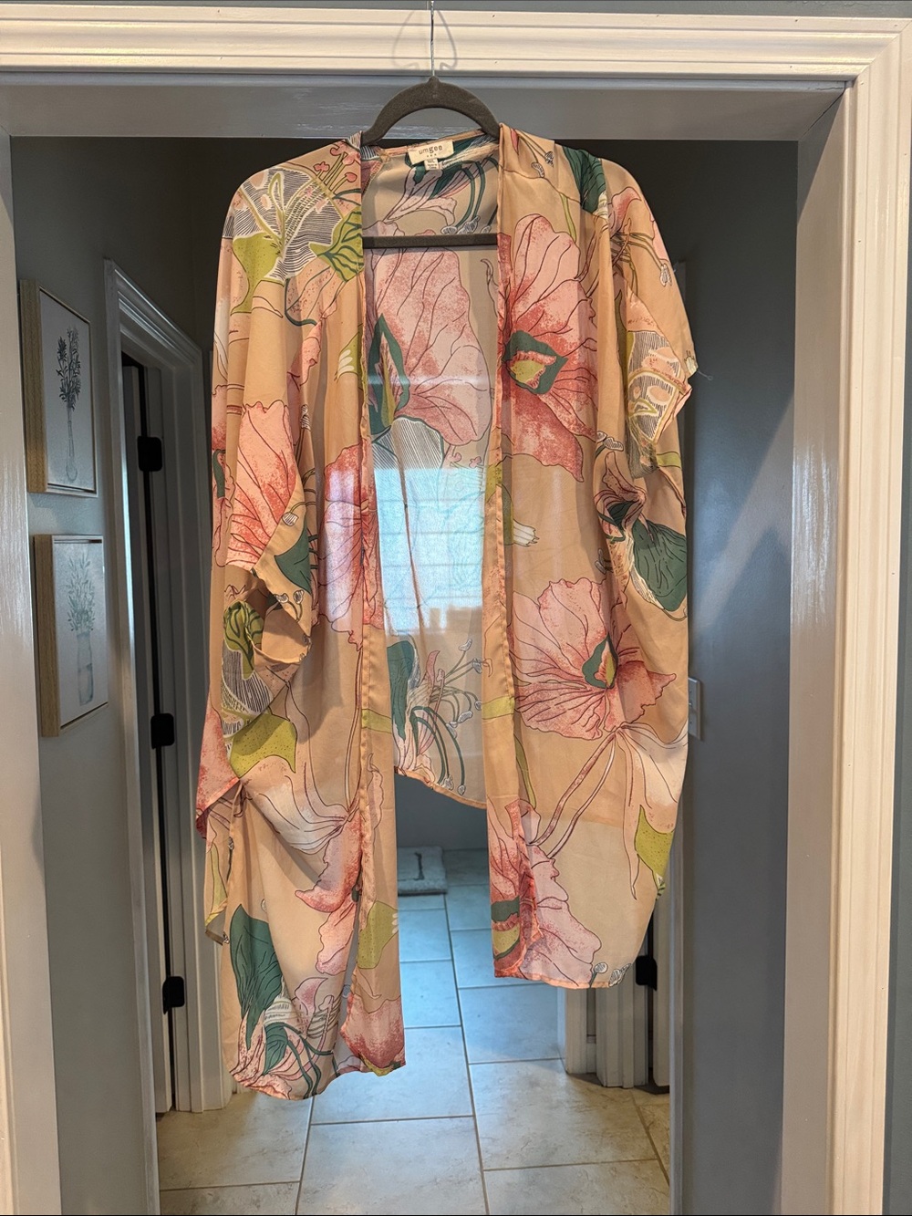 Umgee Floral Sheer Kimono in Blush, Pink & Green